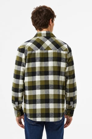 Lacoste Men's Relaxed Fit Button-Down Linen Shirt  Rahat Kesim Pamuklu Kareli Erkek Gömlek Haki