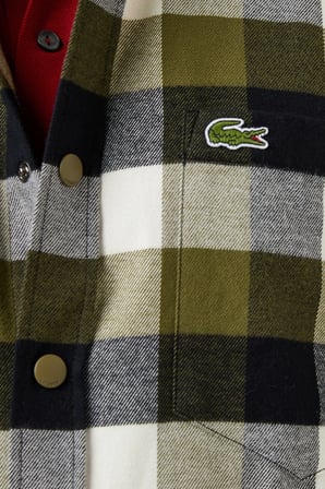 Lacoste Men's Relaxed Fit Button-Down Linen Shirt  Rahat Kesim Pamuklu Kareli Erkek Gömlek Haki