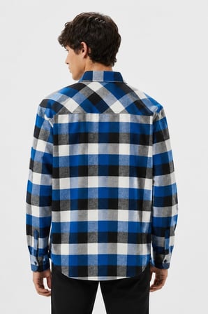 Lacoste Men's Loose Fit Button-Down Linen Shirt  Rahat Kesim Pamuklu Kareli Erkek Gömlek Mavi