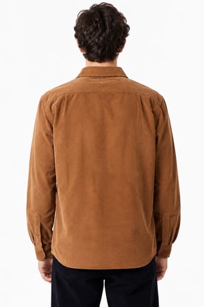 Lacoste Men's Regular Fit Button-Down Cotton Shirt Erkek Düğmeli Yaka Pamuklu Kadife Gömlek Sütlü Kahverengi
