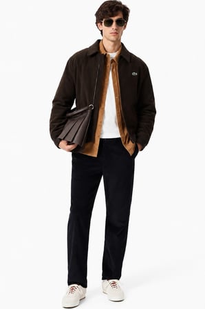 Lacoste Men's Regular Fit Button-Down Cotton Shirt Erkek Düğmeli Yaka Pamuklu Kadife Gömlek Sütlü Kahverengi