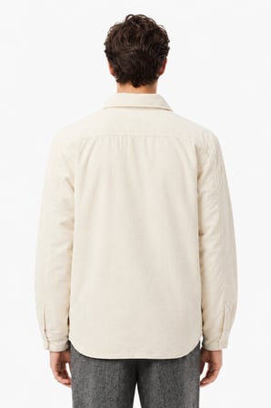 Lacoste Men's Relaxed Fit Button-Down Linen Shirt  Rahat Kesim Kadife Erkek Dış Gömlek Krem