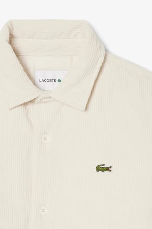 Lacoste Men's Relaxed Fit Button-Down Linen Shirt  Rahat Kesim Kadife Erkek Dış Gömlek Krem