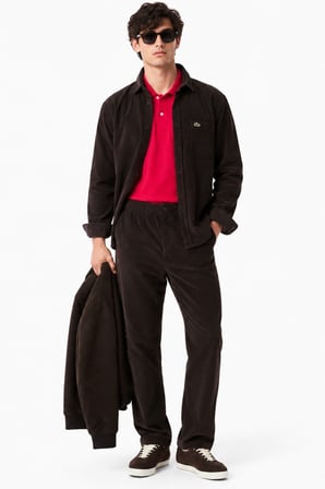 Lacoste Men's Regular Fit Button-Down Cotton Shirt Erkek Düğmeli Yaka Pamuklu Kadife Gömlek Kahverengi
