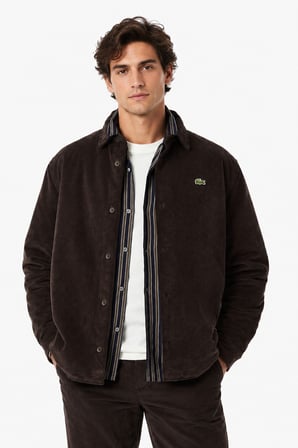 Lacoste Men's Relaxed Fit Button-Down Linen Shirt  Rahat Kesim Kadife Erkek Dış Gömlek Kahverengi