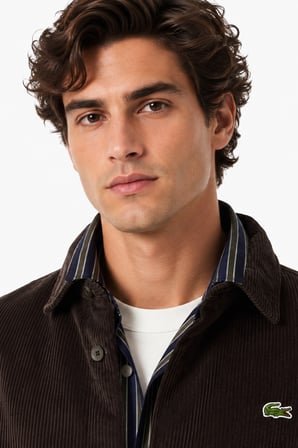Lacoste Men's Relaxed Fit Button-Down Linen Shirt  Rahat Kesim Kadife Erkek Dış Gömlek Kahverengi