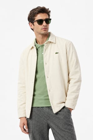 Lacoste Men's Relaxed Fit Button-Down Linen Shirt  Rahat Kesim Kadife Erkek Dış Gömlek Krem