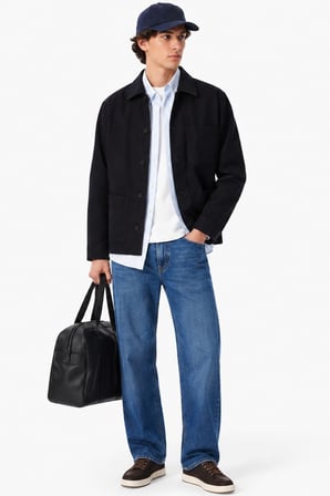 Lacoste Men's Relaxed Fit Jacket Rahat Kesim Ornanik Pamuk Kadife Düğmeli Erkek Ceket Lacivert