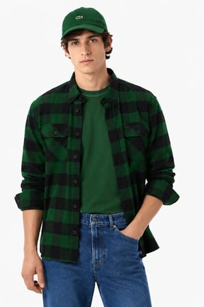 Lacoste Men's Relaxed Fit Button-Down Linen Shirt  Rahat Kesim Pamuklu Kareli Erkek Gömlek Yeşil