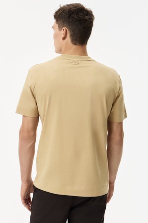 Lacoste Men's Regular Fit Tshirt Pamuklu Bisiklet Yaka Erkek Tişört Bej 