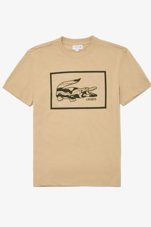 Lacoste Men's Regular Fit Tshirt Pamuklu Bisiklet Yaka Erkek Tişört Bej 