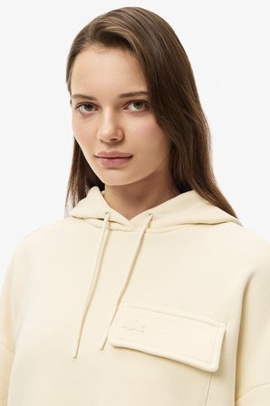 Lacoste Womens Relaxed Fit Sweatshirt Kapüşonlu Pamuklu Rahat Kesim  Kadın Sweatshirt Krem