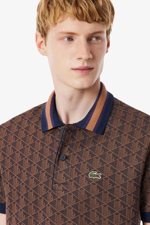 Lacoste Classic Fit Monogram Polo T-shirt Erkek Polo Yaka Tişört Kahverengi