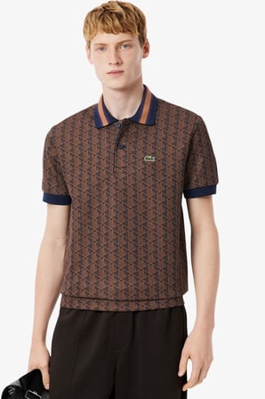 Lacoste Classic Fit Monogram Polo T-shirt Erkek Polo Yaka Tişört Kahverengi