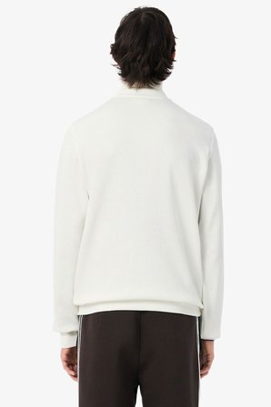 Lacoste Men's Classic Fit Neck Zip Sweatshirt Yarım Fermuarlı Yüksek Yaka Pamuklu Sweatshirt Beyaz