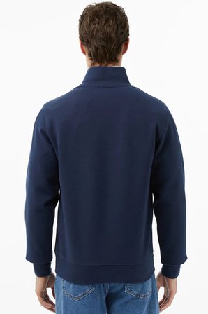 Lacoste Men's Classic Fit Neck Zip Sweatshirt Yarım Fermuarlı Yüksek Yaka Pamuklu Sweatshirt Lacivert