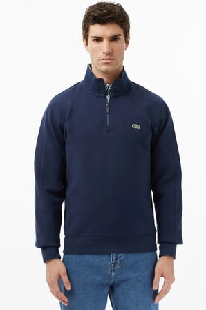 Lacoste Men's Classic Fit Neck Zip Sweatshirt Yarım Fermuarlı Yüksek Yaka Pamuklu Sweatshirt Lacivert