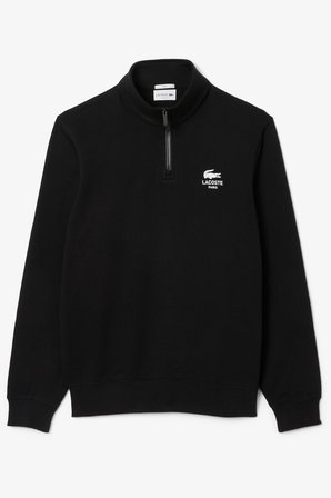 Lacoste High Neck Zip-Up Print Unisex Sweatshirt Fermuarlı Yüksek Yaka Pamuklu Sweatshirt Siyah