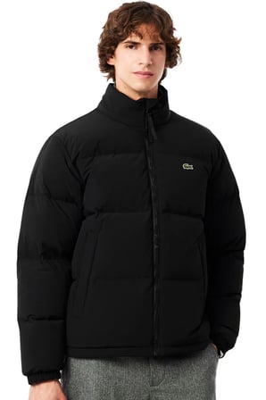 Lacoste Relaxed Fit Down Fill Mens Jacket Gizlenebilir Kapüşonlu Rahat Kesim Suya Dayanıklı Erkek Kaz tüyü Mont Siyah
