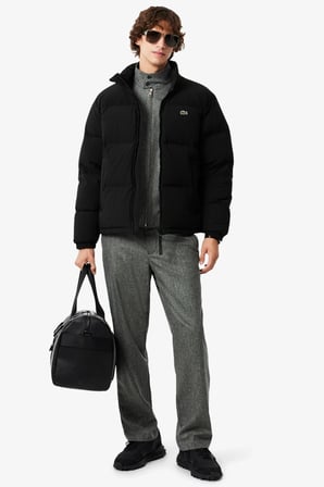 Lacoste Relaxed Fit Down Fill Mens Jacket Gizlenebilir Kapüşonlu Rahat Kesim Suya Dayanıklı Erkek Kaz tüyü Mont Siyah