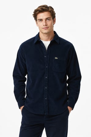 Lacoste Men's Regular Fit Button-Down Cotton Shirt Erkek Düğmeli Yaka Pamuklu Kadife Gömlek Lacivert
