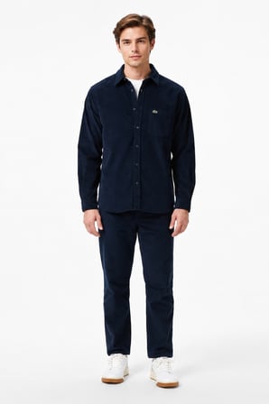 Lacoste Men's Regular Fit Button-Down Cotton Shirt Erkek Düğmeli Yaka Pamuklu Kadife Gömlek Lacivert