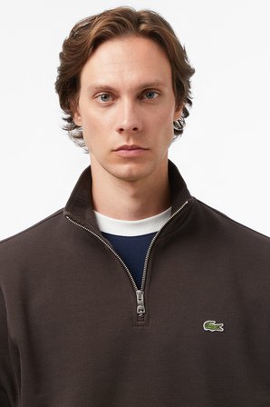 Lacoste Men's Classic Fit Neck Zip Sweatshirt Yarım Fermuarlı Yüksek Yaka Pamuklu Sweatshirt Kahverengi