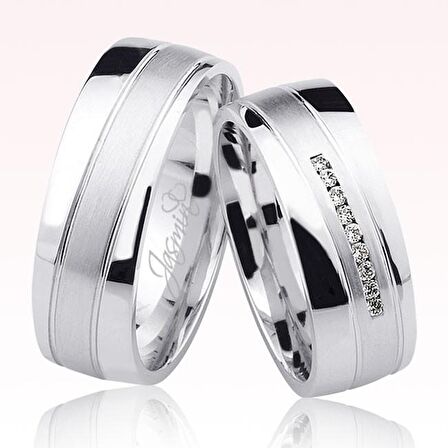 Beyaz Şeritli Taşlı Altın Alyans 0803-1