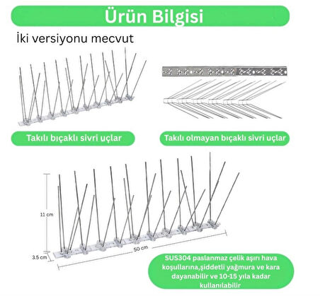 Demonte Kuş Konmaz Diken  Paslanmaz Tel 2 Metre 4 Adet