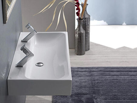 TURKUAZ  Pinto Etajerli Lavabo  100x47 cm (Tek Hazneli, Çift Batarya Delikli)