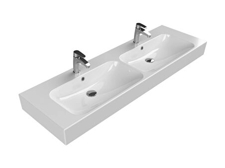 TURKUAZ  Pinto Etajerli Lavabo  120x47 cm  (Çift Hazneli, Çift Batarya Delikli)