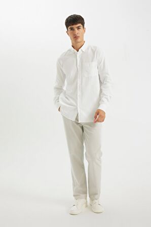 DeFacto %100 Pamuk Regular Fit Polo Yaka Oxford Basic Düz Uzun Kollu Beyaz Gömlek A8028AX24AUWT55