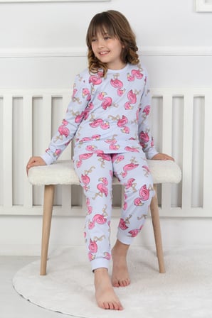 Cute Flamingo Desenli Kız Çocuk Pijama Takımı 