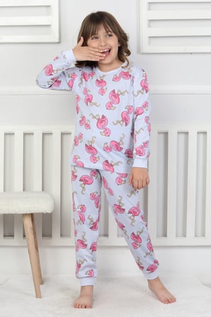 Cute Flamingo Desenli Kız Çocuk Pijama Takımı 