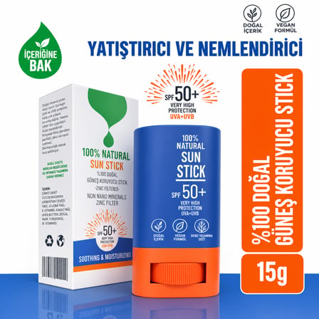%100 Doğal Natural Sun Stick SPF50+ 15 Gr