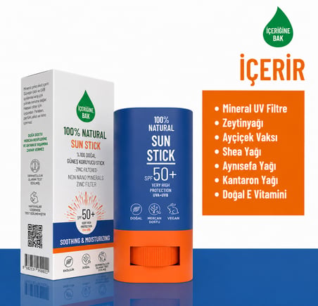 %100 Doğal Natural Sun Stick SPF50+ 15 Gr