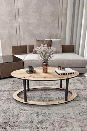 HOLE Masivo Orta Sehpa 90X50 ELİPS SAFİR MEŞE