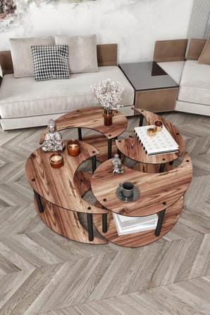 YİN YANG UNITY SERENITY ORTA SEHPA 4 LÜ MADRAN CEVİZ-100 CM
