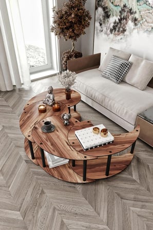 YİN YANG UNITY SERENITY ORTA SEHPA 4 LÜ MADRAN CEVİZ-100 CM