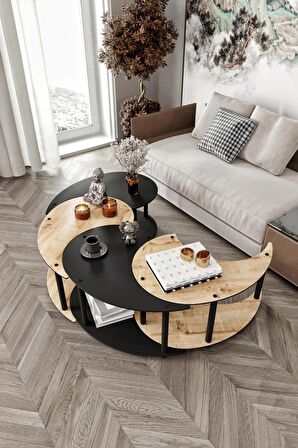 YİN YANG UNITY SERENITY ORTA SEHPA 4 LÜ SAFİR MEŞE SİYAH-100 CM