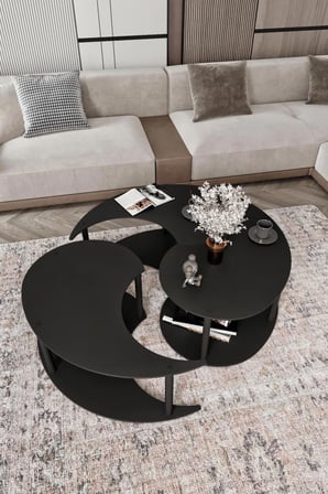 YİN YANG UNITY SERENITY ORTA SEHPA 3 LÜ SİYAH-100 CM