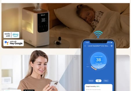 Levoit OasisMist 450S Smart Ultrasonik Akıllı Hava Nemlendirici - Beyaz (LUH-O451S-WEU, 4.5 Litre, 45 Saat Autonomy, Aromaterapi)