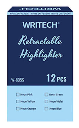 WRITECH W-805S BASMALI FOSFORLU KALEM NEON MAVİ - 12'Lİ KUTU