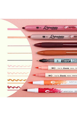 WRITECH W-JK03-3 DUSK KALEM SETİ (KIRMIZI-PEMBE) - 9'LU SET