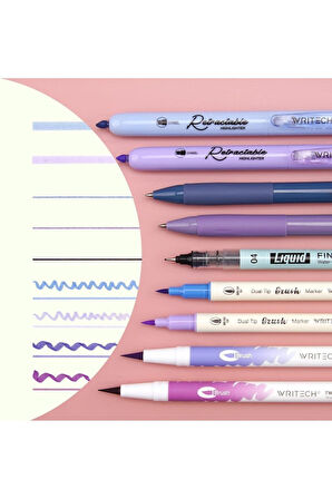 WRITECH W-JK03-4 NIGHT KALEM SETİ (MAVİ-MOR) - 9'LU SET