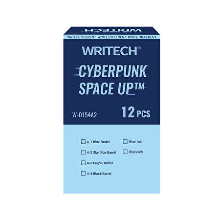 WRITECH W-0154A2 0,5MM CYBER SPACE SİYAH GÖVDE MAVİ JEL KALEM - 12'Lİ KUTU