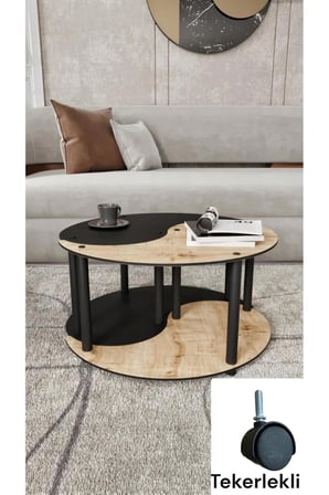 YİN YANG UNITY SERENITY ORTA SEHPA 2 Lİ TEKERLEKLİ  SİYAH  MEŞE 70 CM