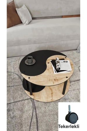 YİN YANG UNITY SERENITY ORTA SEHPA 2 Lİ TEKERLEKLİ  SİYAH  MEŞE 70 CM