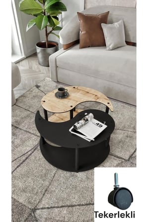 YİN YANG UNITY SERENITY ORTA SEHPA 2 Lİ TEKERLEKLİ  SİYAH  MEŞE 70 CM