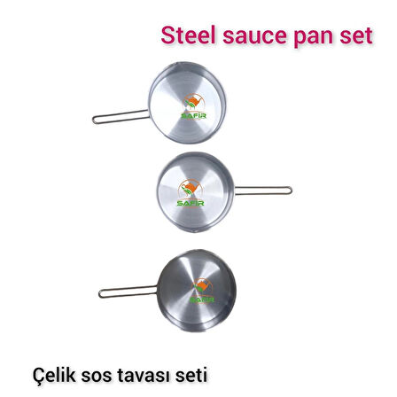 Safirim Çelik Sos Tavası 3 adet Çelik Sosluk 20 cm Ebatlı büyük boy 430 kalite Çelik Sos Tavası
